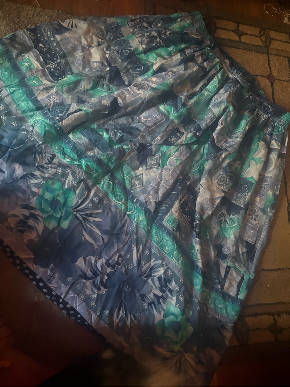 Blue & Teal Printed Midi Skirt — Lightweight Women's Summer Skirt